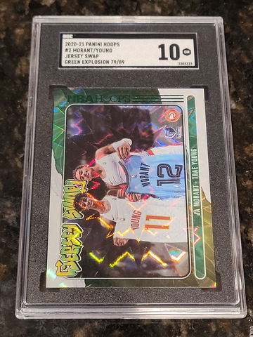 2020 Hoops TRAE YOUNG & JA MORANT Jersey Swap Green Explosion HOLO #/89 SGC 10!