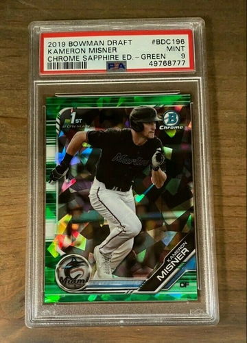 2019 BOWMAN DRAFT CHROME SAPPHIRE GREEN KAMERON MISNER /50 PSA 9 MIAMI MARLINS