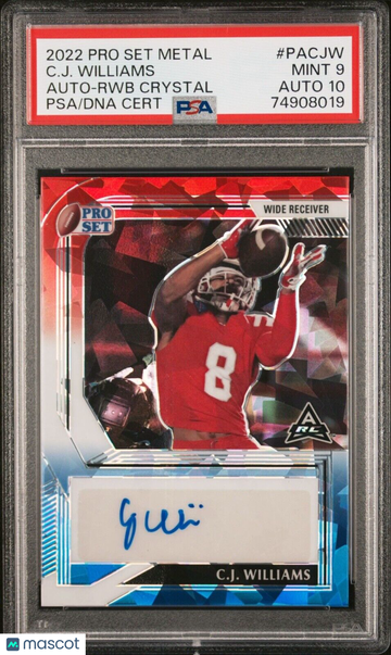 2022 Pro Set Metal C.J. Williams #PA-CJW RWB Crystal PSA 9 Leaf Auto 10