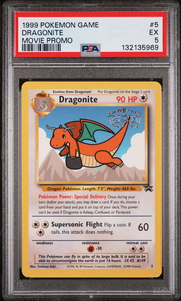 1999 Pokemon Wizards of the Coast Black Star Promo First Movie Dragonite #5 PSA 5