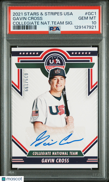 2021 Panini Stars & Stripes Usa Collegiate National Team Signatures Gavin Cross #GC1 Nat. Team SIG. /199 PSA 10