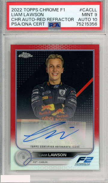 2022 TOPPS CHROME FORMULA 1 AUTOGRAPHS LIAM LAWSON #CACLL RED PSA 9 AUTO 10