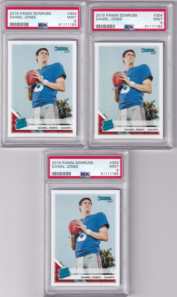 Lot of 3 2019 Panini Donruss 304 Daniel Jones PSA 9