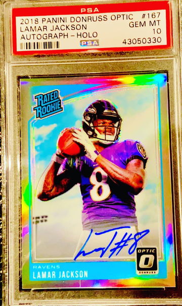 2018 Optic Lamar Jackson Holo Auto RC PSA 10