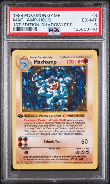 1999 Pokemon Base Set Shadowless 1st Edition Holo Machamp #8 PSA 6