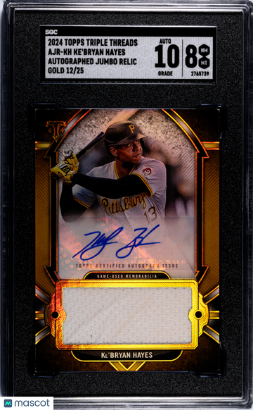 2024 Topps Triple Threads Ke'bryan Hayes #AJR-KH Autograph Jumbo Relic Gold SGC 8 Auto 10