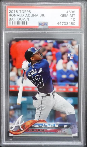 PSA 10 - 2018 TOPPS RONALD ACUNA JR. RC #698 BAT DOWN