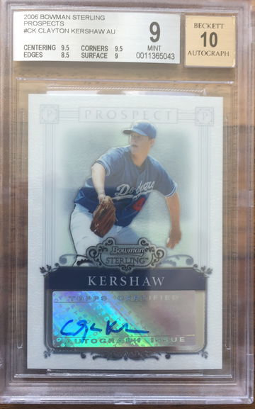 Clayton Kershaw Sterling bgs 9 auto 10