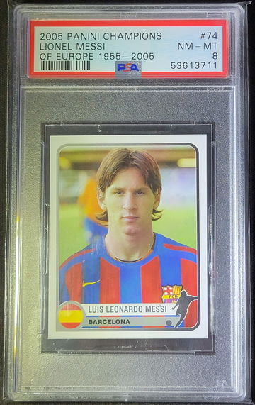 2005 Panini Champions of Europe  1955 - 2005 Lionel Messi PSA 8