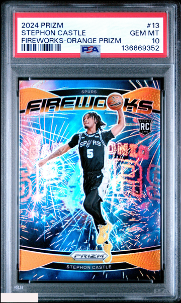 2024 PANINI PRIZM FIREWORKS STEPHON CASTLE #13 ORANGE 48 OF 49 ROOKIE RC PSA 10