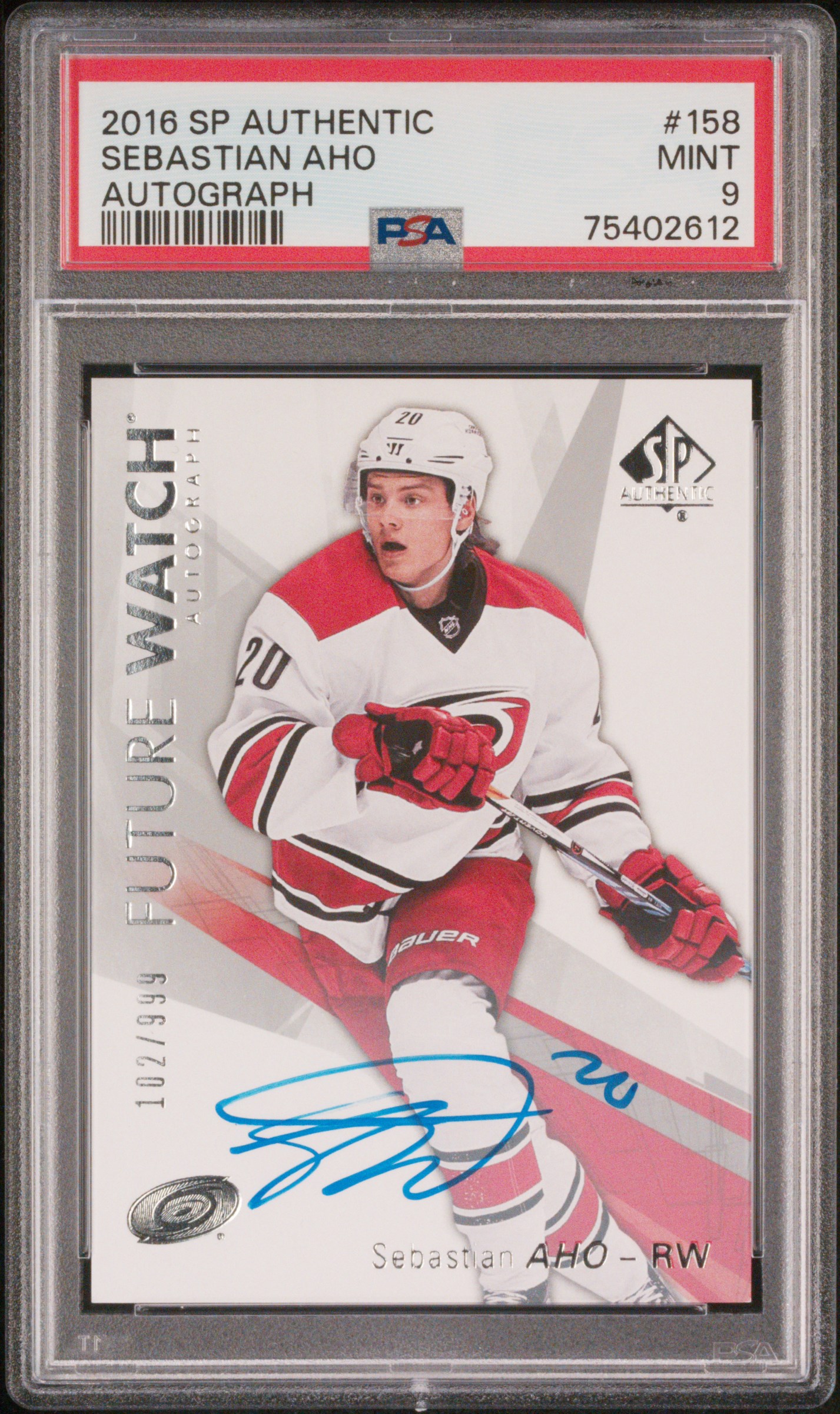 2016 SP Authentic Sebastian Aho #158 Autograph PSA 9