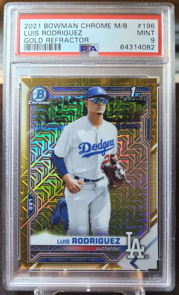 2021 Bowman Chrome Luis Rodriguez 1st Mojo Gold /50 #196 Mint PSA 9 Dodgers