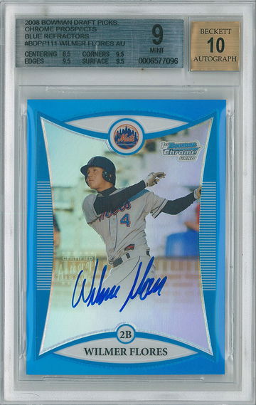 2008 Bowman Draft Wilmer Flores Blue Refractor /150 #BDPP111 BGS 9 Auto 10