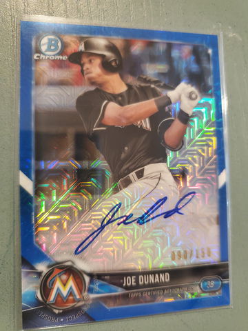 JOE DUNAND 2018 BOWMAN CHROME BLUE MOJO REFRACTOR AUTO #'D 90/150