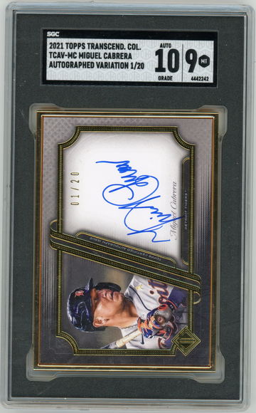 2021 Topps Transcendent Collections TCAV-MC Miguel Cabrera Autograph Gold Frame #'d 01/20 SGC 10 / 9 Auto Tigers