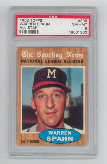 1962 Topps #399 Warren Spahn All Star PSA 8 NM - Mint