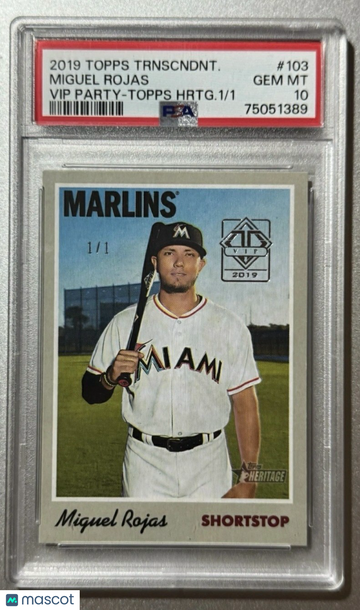 2019 Topps Transcendent VIP Party Miguel Rojas #103 Hrtg. One of One PSA 10