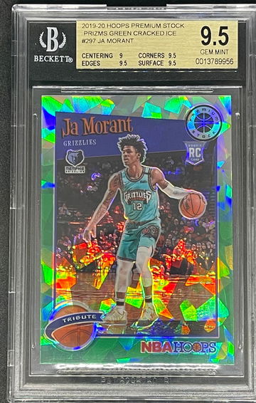 2019 Ja Morant Hoops Premium Tribute Green Cracked Ice BGS 9.5