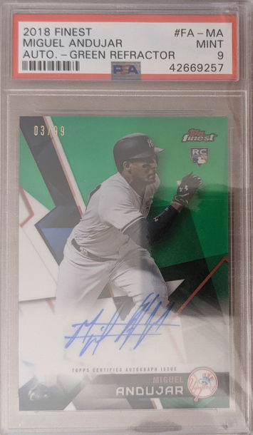 2018 Topps Finest Miguel Andujar Rookie Card Autograph Green Refractor /99 PSA 9 #FA-MA
