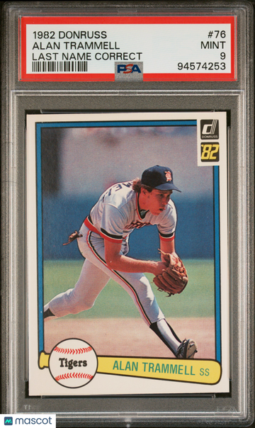 1982 Donruss Alan Trammell #76 Last Name Correct PSA 9