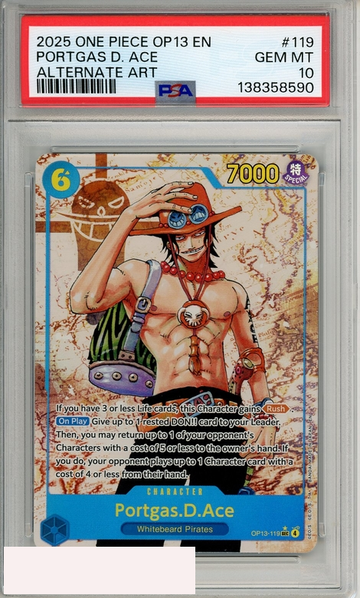 2025 ONE PIECE OP13-CARRYING ON HIS WILL PORTGAS D ACE #119 ALTERNATE ART PSA 10