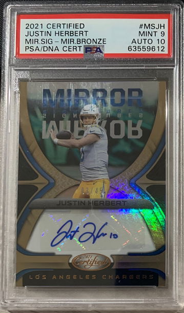 2021 Panini Certified Justin Herbert Bronze AUTO Mirror. PSA 9/10