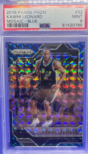 2016-17 Panini Prizm Kawhi Leonard Blue Mosaic #52 PSA 9 Mint San Antonio Spurs