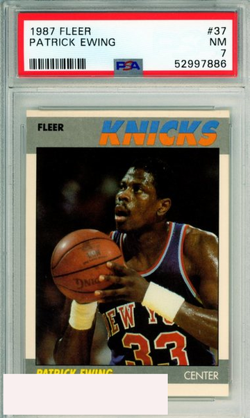 1987 FLEER PATRICK EWING #37 HOF NEW YORK KNICKS PSA 7 NM