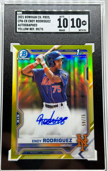2021 Bowman Chrome Endy Rodriguez Yellow Refractor Auto #/75 Mets Pirates SGC 10/10