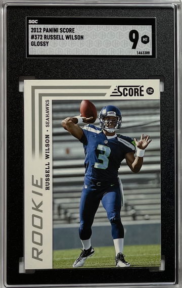 2012 PANINI SCORE RUSSELL WILSON GLOSSY ROOKIE CARD SGC 9 Mint #372 Seahawks RC