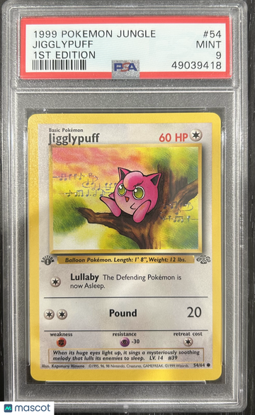 1999 Pokemon Jungle Jigglypuff 1ST Edition PSA 9 #54