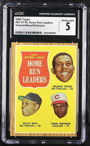 1962 TOPPS '61 NL HOME RUN LEADERS CEPEDA/MAYS/ROBINSON #54 CGC 5 BS.B1.16