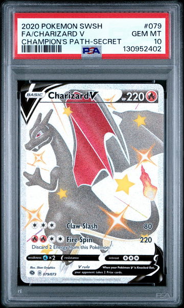 2020 Pokemon Sword and Shield Champion's Path Secret Rare Charizard V #79 /73 PSA 10