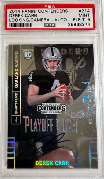 2014 Panini Contenders Playoff Ticket Derek Carr RC Auto /99