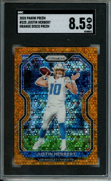 2020 PANINI PRIZM JUSTIN HERBERT ORANGE DISCO Rookie SGC 8.5 NM-MT+ NEAR MINT-MINT+ Chargers