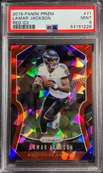 2019 Panini Prizm Red Ice #71 Lamar Jackson Baltimore Ravens PSA 9 Mint MVP