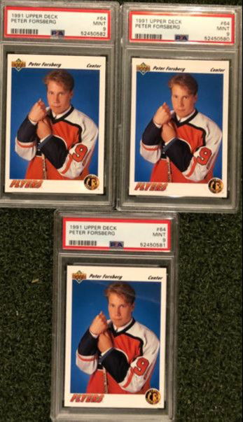 PETER FORSBERG ROOKIE CARD LOT: 1991 UPPER DECK #64 PSA9 X 3: *SHIPS FROM CANADA*