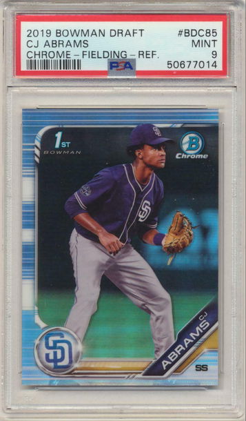 PSA 9 MINT! C.J. CJ ABRAMS 2019 BOWMAN DRAFT CHROME REFRACTOR ROOKIE CARD #BDC85
