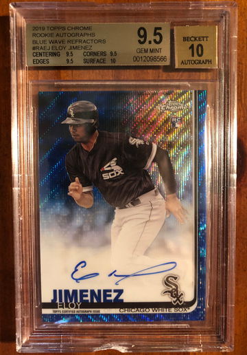 2019 Topps Chrome Eloy Jimenez Blue Wave Rookie Auto /150 BGS 9.5/10 True Gem Mint, slab has some chipping