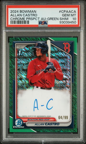 2024 Bowman Chrome Prospect Autographs Chrome Prspct Au-Green Shim Allan Castro #CPAACA /99 PSA 10