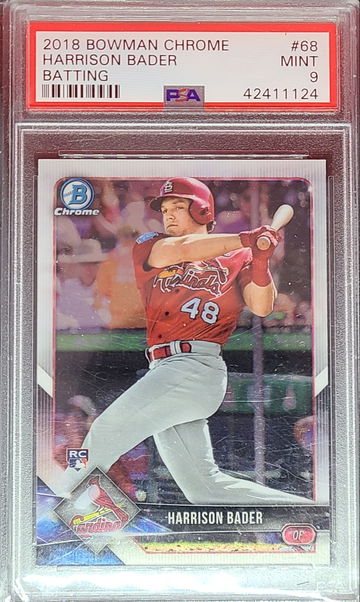 2018 Bowman Chrome #68 Harrison Bader Batting PSA Mint 9