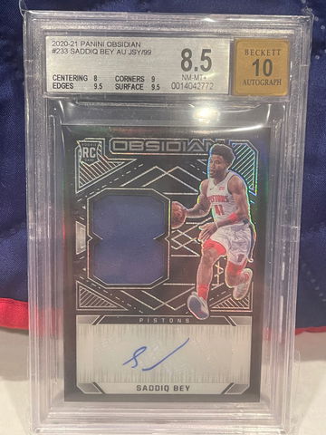 2020-21 Obsidian BGS 8.5/10 Saddiq Bey Rookie Jersey Auto RC 59/99 SP