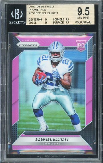 2016 Prizm Ezekiel Elliot Pink Prizm Rookie RC #238, BGS 9.5 TRUE GEM PLUS with 2 10 sub grades