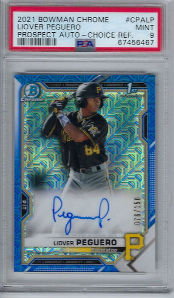 2021 BOWMAN CHROME PROSPECT AUTOGRAPHS LIOVER PEGUERO #CPALP PROSPECT AUTO-CHOICE REF. PSA 9
