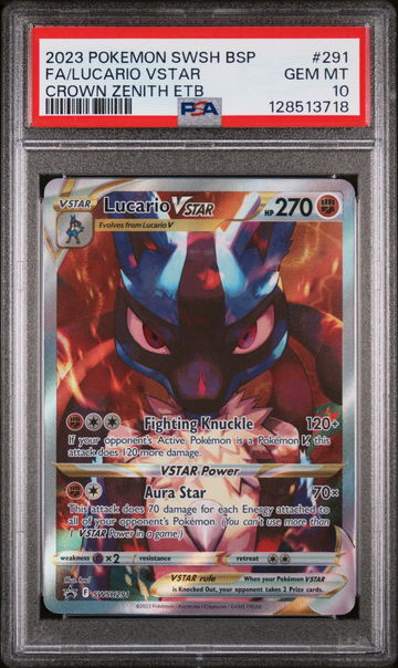 2023 Pokemon Sword and Shield Black Star Promo Crown Zenith Elite Trainer Box Lucario Vstar #SWSH291 PSA 10
