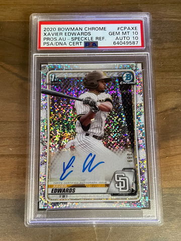 2020 BOWMAN CHROME PROSPECTS AUTO XAVIER EDWARDS SPECKLE REFRACTOR SP /299  #CPAXE PSA 10 AUTO 10
