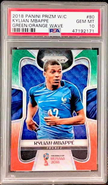 2018 Panini Prizm World Cup Green/Orange Wave Kylian Mbappe ROOKIE #80 PSA 10