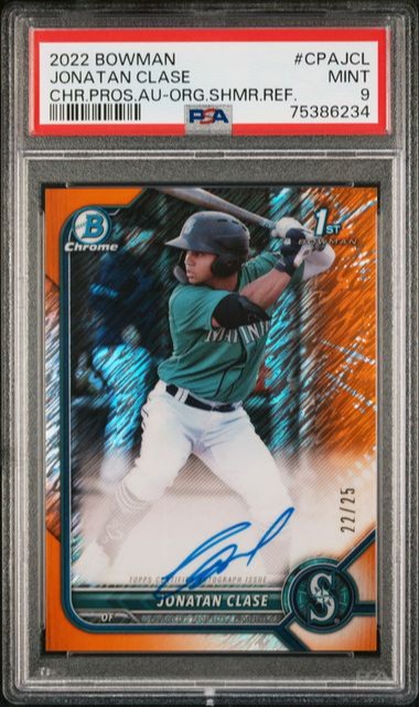 Jonatan Clase 2022 1st Bowman Chrome Orange Shimmer Refractor Auto /25  PSA 9