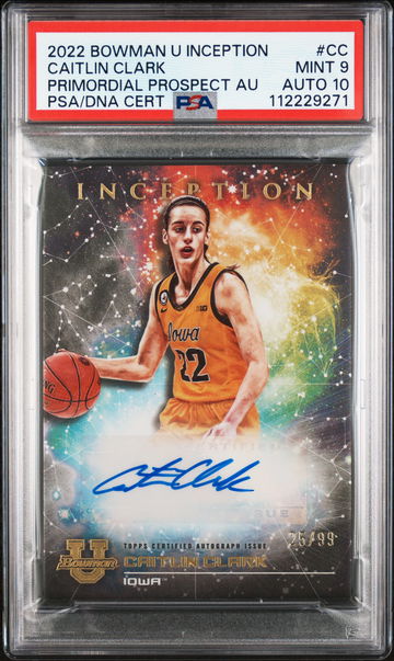 2022 BOWMAN U INCEPTION PRIMORDIAL PROSPECT AUTO CAITLIN CLARK PSA 9 AUTO PSA 10
