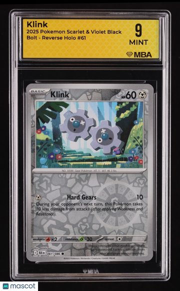 2025 Pokemon Scarlet & Violet Black Bolt Klink Reverse Holo MBA 9 #61